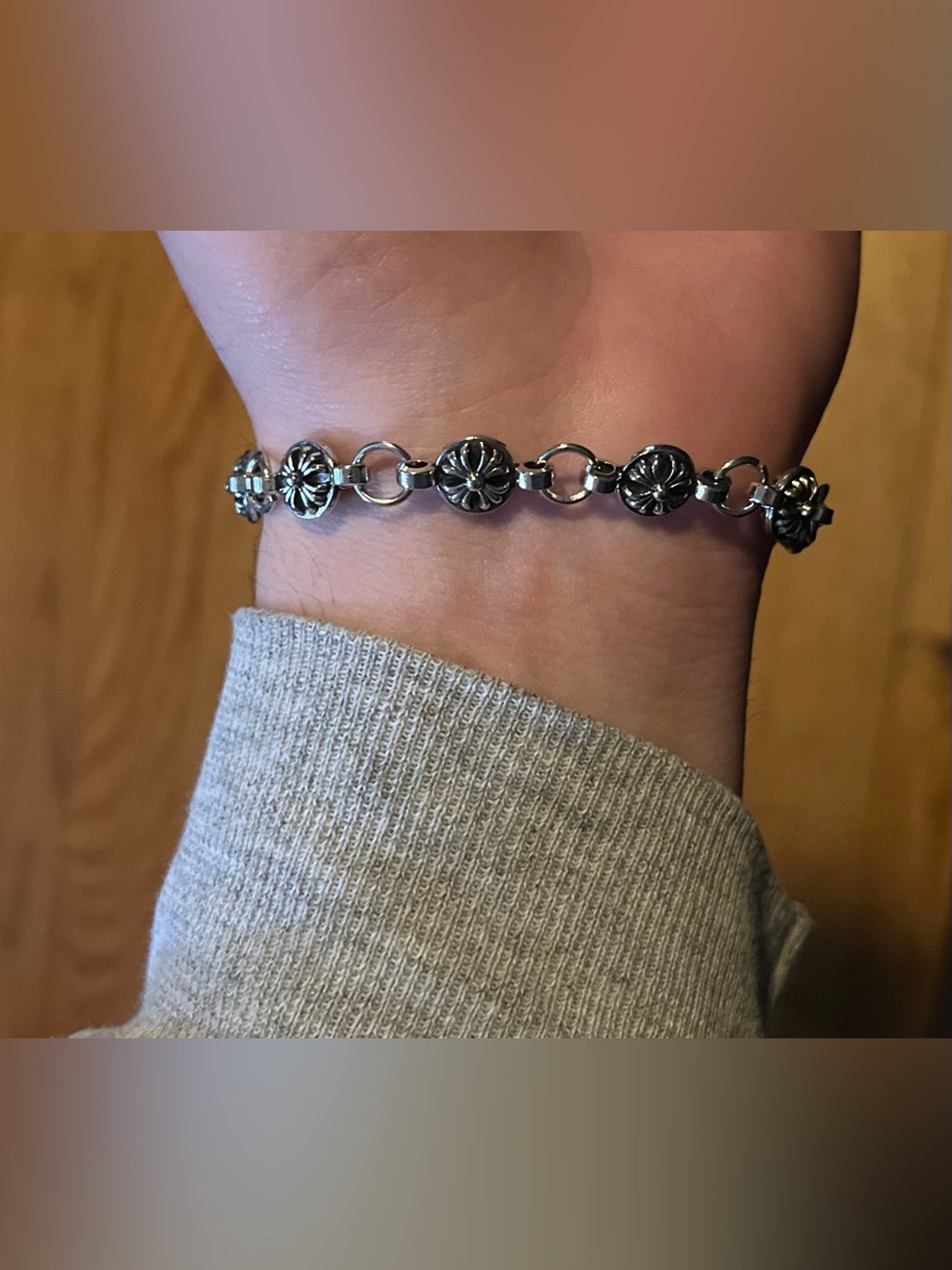Chrome Hearts CH Silver Cross Ball Bracelet With Hook Closure Y2K Style 8-8.5”